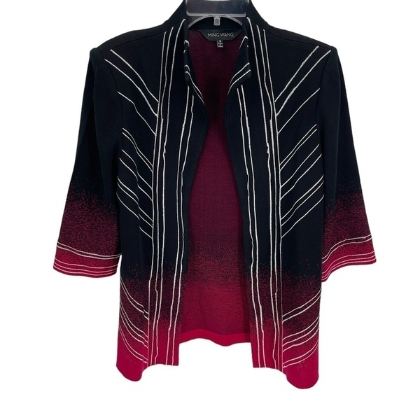 Ming Wang Sweaters - Ming Wang Womens size Small Open Cardigan Jacket Black Red white 3/4 sleeves